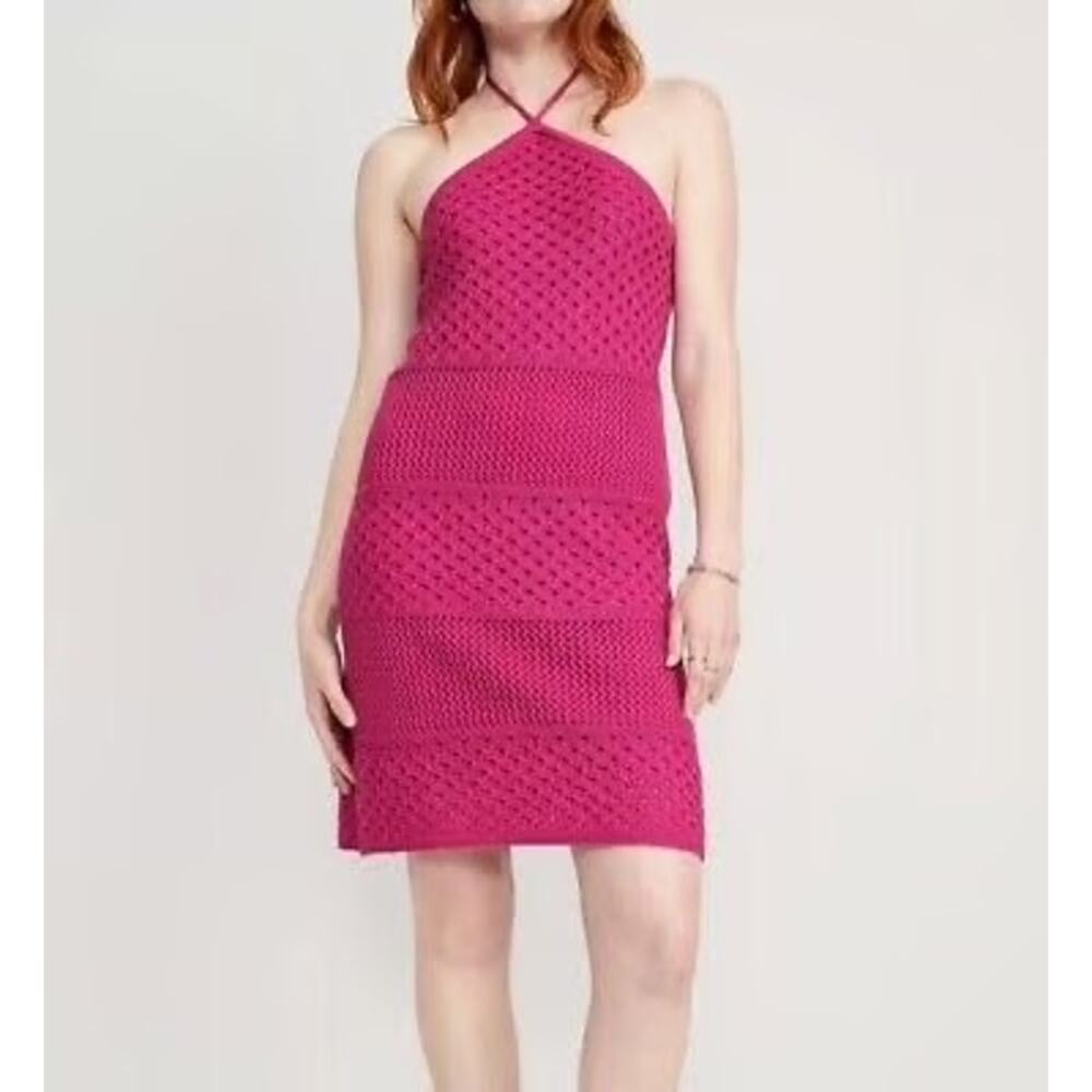 Old Navy Crochet Knit Halter Sleeveless Dress Size XS NWT Pink - Picture 7 of 7
